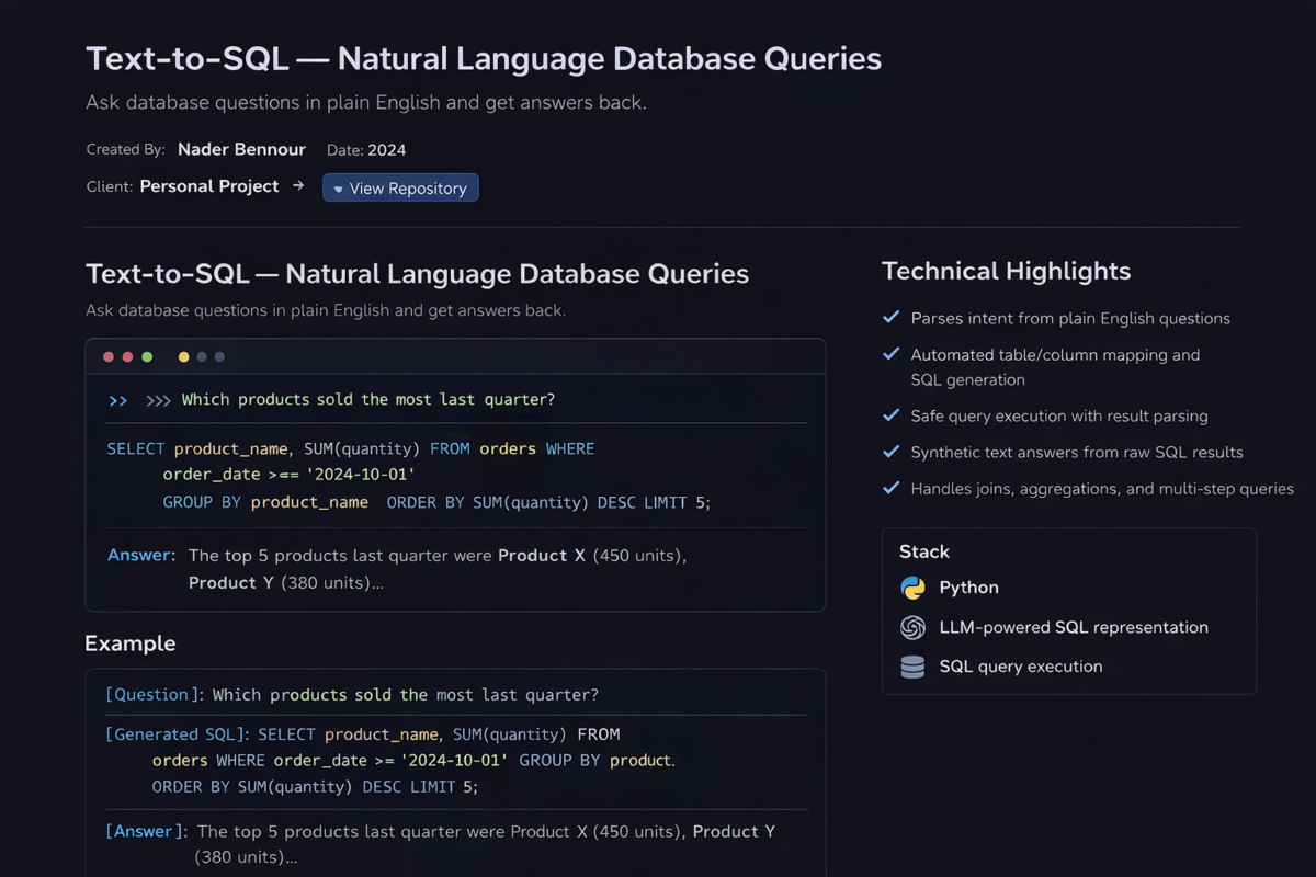 Text-to-SQL Natural Language Database Queries